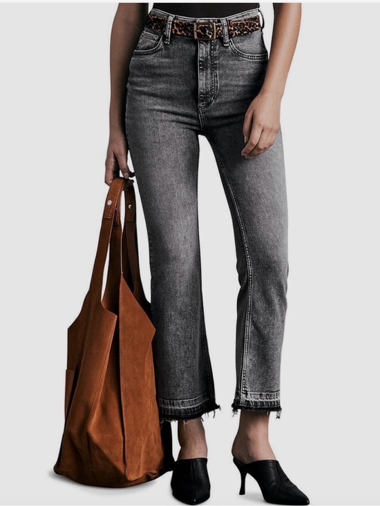 rag & bone Denim - rag & bone Casey High Rise Ankle Flare in Gray with Raw Hem